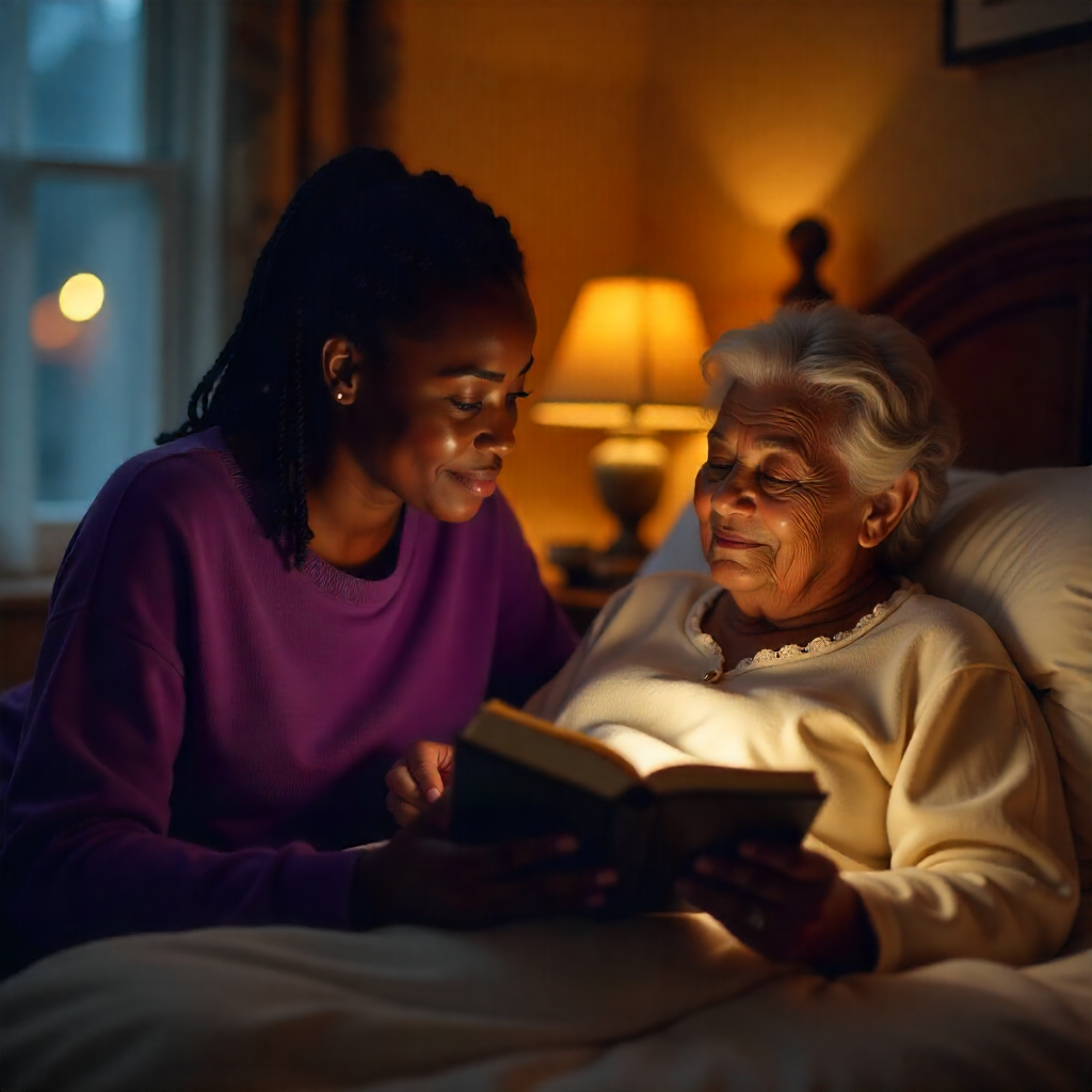 CareMate caregiver reading to elder